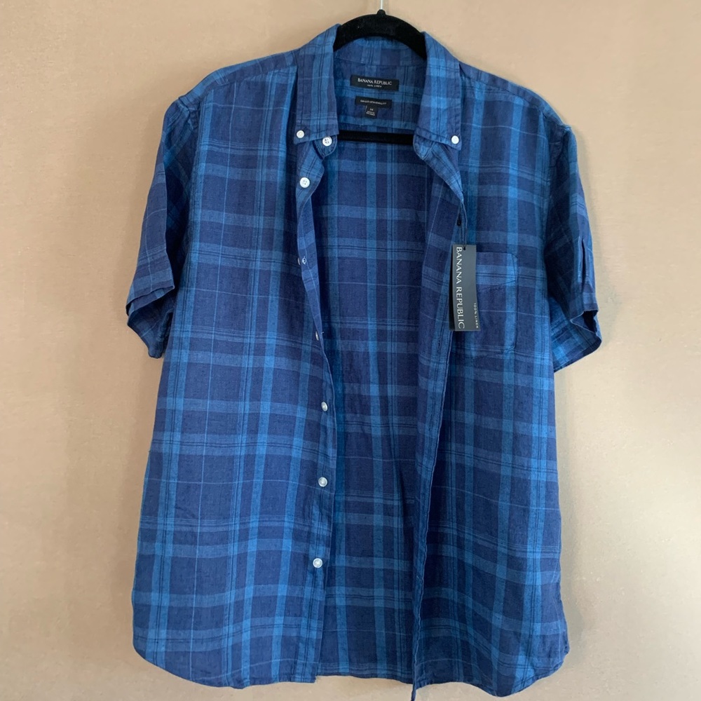 Men's linen plaid banana republic  shirt, NWT